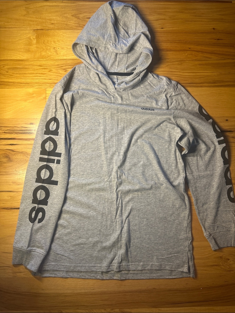 adidas Light Gray Hooded Long-Sleeve Logo Tee